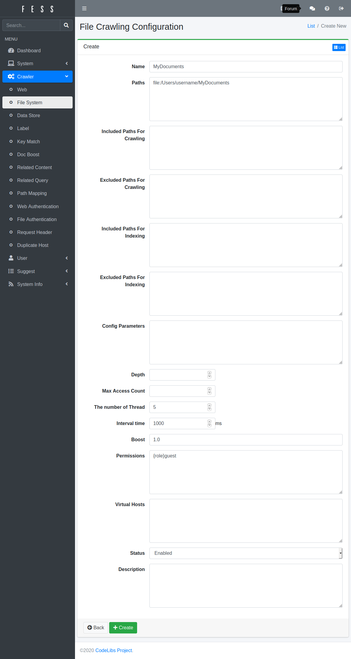 파일 시스템 크롤 설정